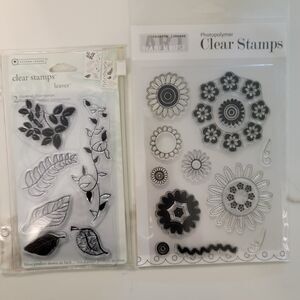GRAPHIC FLOWERS AND LEAVES Clear Cling Stamps Lot of 2 Pkgs - 3 Sheets
